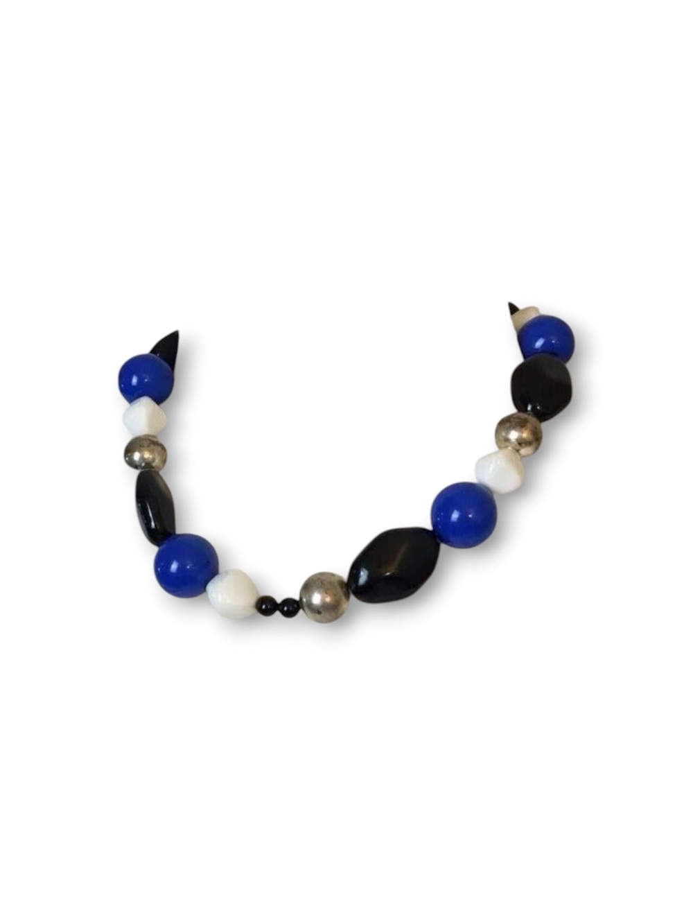 Statement Necklace Blue Black White Plastic Beads 18in Choker Maximalism